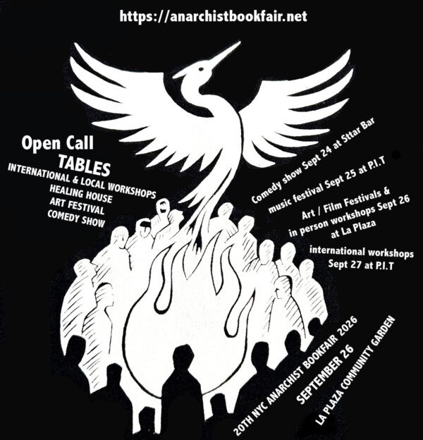 Visual poster displaying open call information and event schedule.